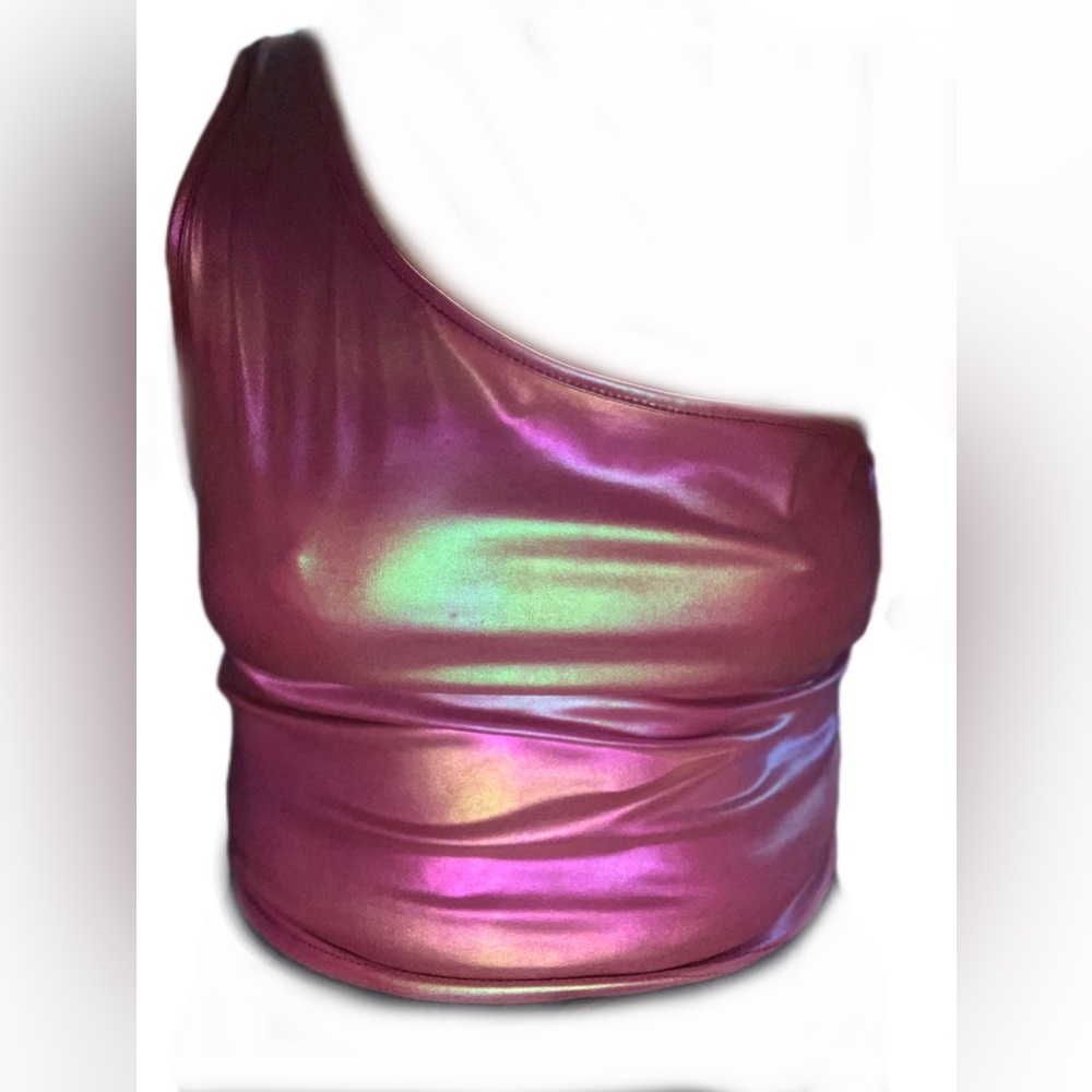 Barbiecore 💖 Holographic Metallic Pink One Shoulder asymmetrical top Y2K Rave